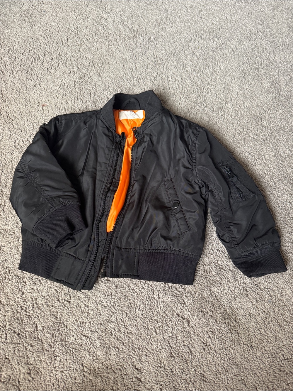 H&M Black Kids Oversized Bomber Jacket with Orange Lining